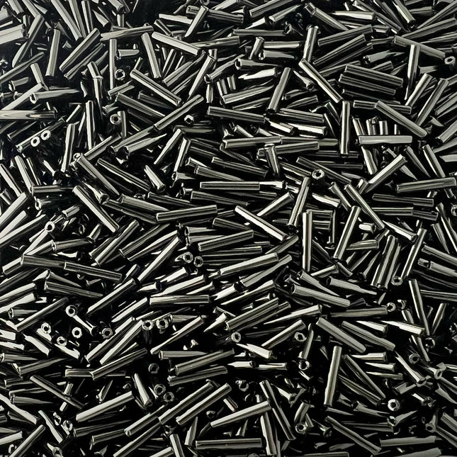 12mm Straight Opaque Black Bugle Beads
