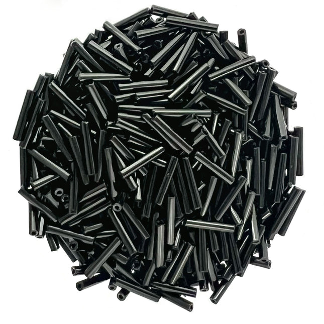 12mm Straight Opaque Black Bugle Beads