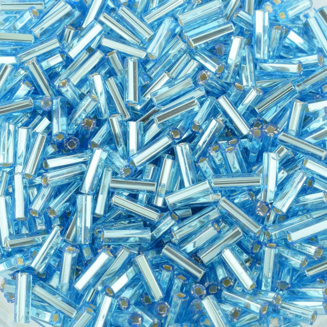 7mm Twisted Silver Lined Aqua Czech Glass Bugle Beads