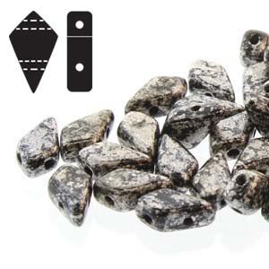2 Hole Kite Bead Silver Splash Jet Opaque - 50g