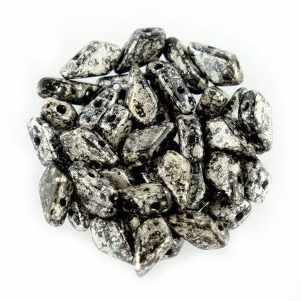 2 Hole Kite Bead Silver Splash Jet Opaque - 50g