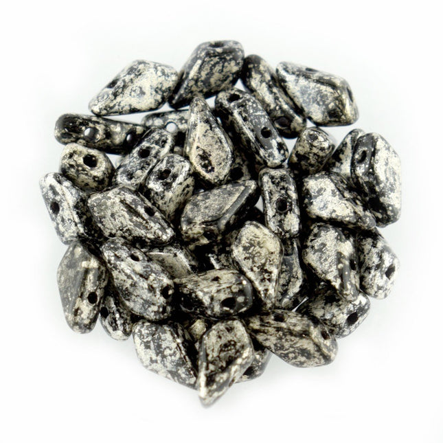 2 Hole Kite Bead Silver Splash Jet Opaque - 50g
