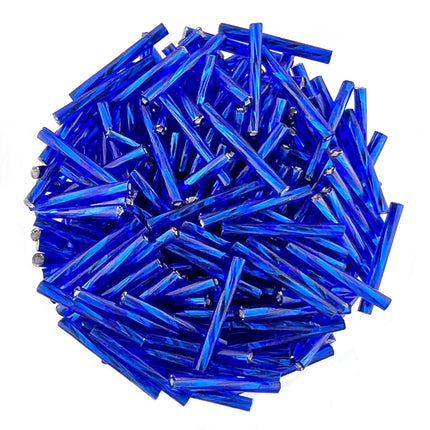 20mm Twisted Silver Lined Blue Bugle Beads