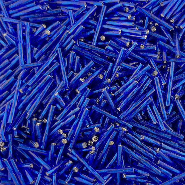 20mm Twisted Silver Lined Blue Bugle Beads