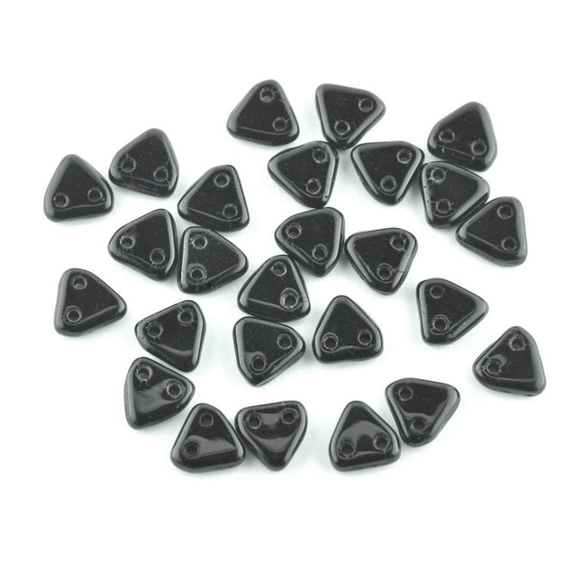 6mm Op. Black 2 Hole Triangle Czech Beads - 300