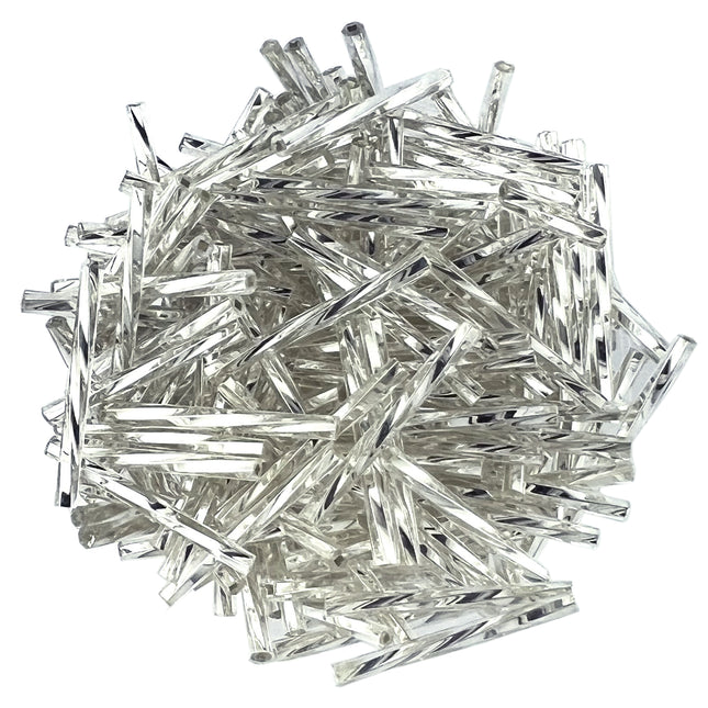 25mm Twisted Silver Lined Crystal Bugle Beads