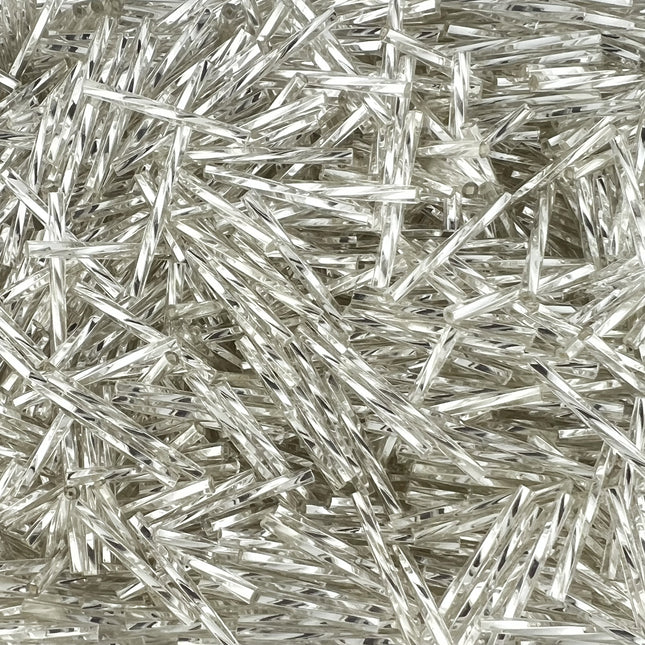 25mm Twisted Silver Lined Crystal Bugle Beads