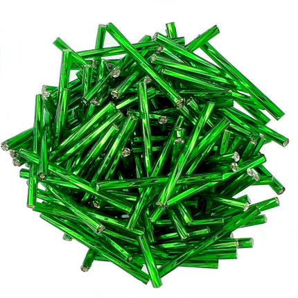 30mm Twisted Silver Lined Green Bugle Beads