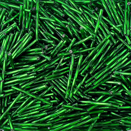 30mm Twisted Silver Lined Green Bugle Beads