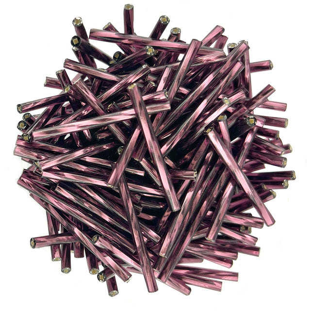 30mm Twisted Silver Lined Purple Bugle Beads