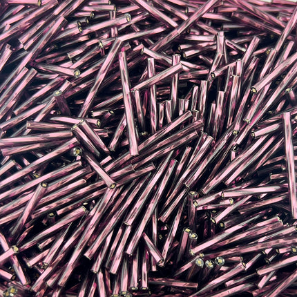 30mm Twisted Silver Lined Purple Bugle Beads