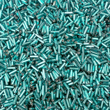 7mm Straight Silver Lined Light Turquoise Bugle Beads