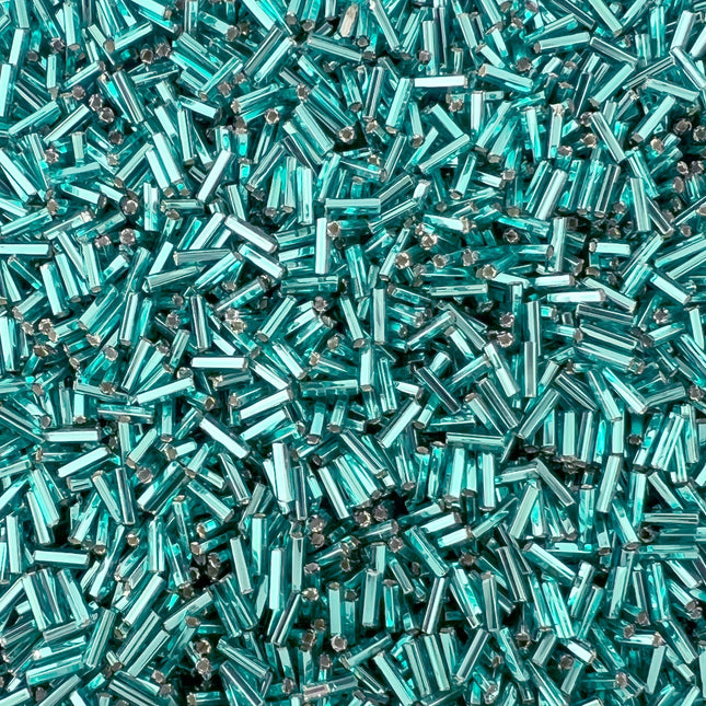 7mm Straight Silver Lined Light Turquoise Bugle Beads