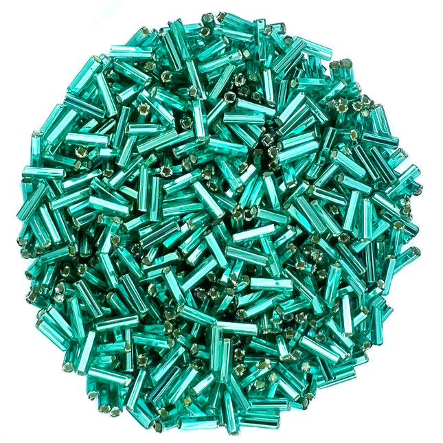 7mm Straight Silver Lined Light Turquoise Bugle Beads
