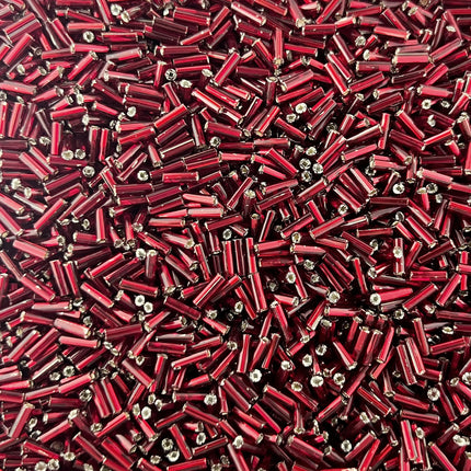 7mm Silver Lined Dark Red Bugle Beads