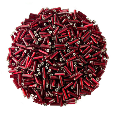 7mm Silver Lined Dark Red Bugle Beads
