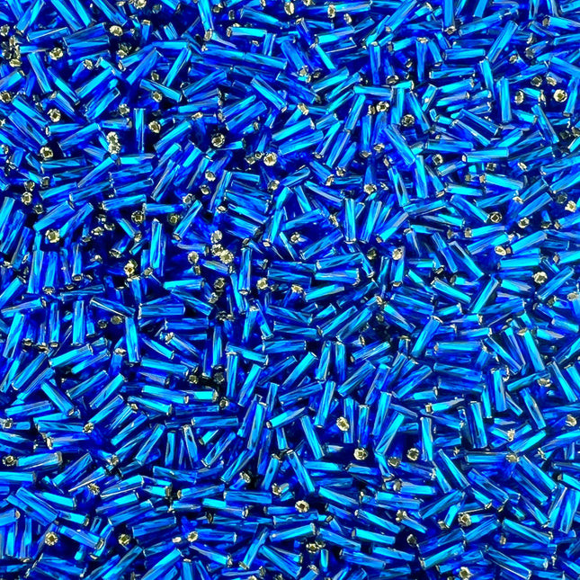 7mm Twisted Silver Lined Blue Bugle Beads