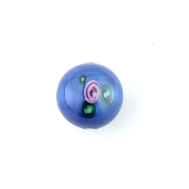 10mm czech lampwork round flower blue glass bead