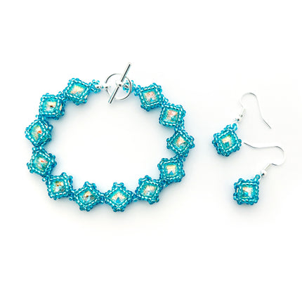Crystal AB & Aqua - Netted Rivoli Diamond Bracelet and Earring Kit