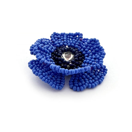 side view of the blue beaded poppy flower made from our blue poppy beadig kit
