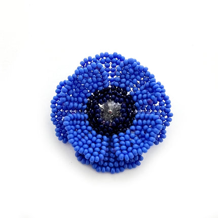 example of the blue beaded poppy from our DIY beaded poppy beading kit