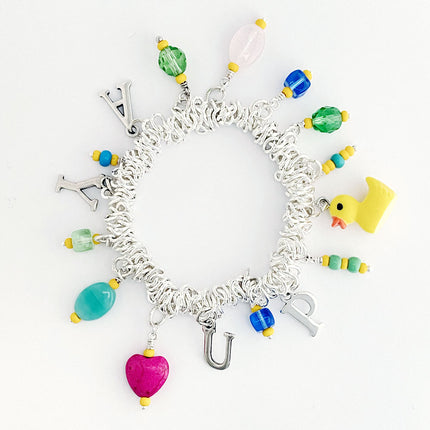 Elasticated Charm Bracelet Silver Plated