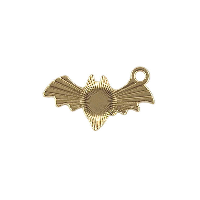 texured gold plated back of the enamelled black bat charm