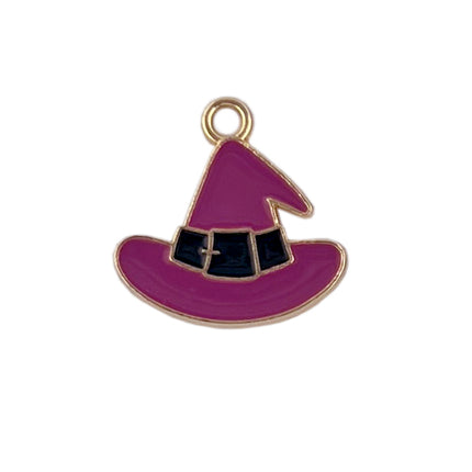 enamelled black and purple witch's pointy hat charm complete with classic buckle design around the circumference