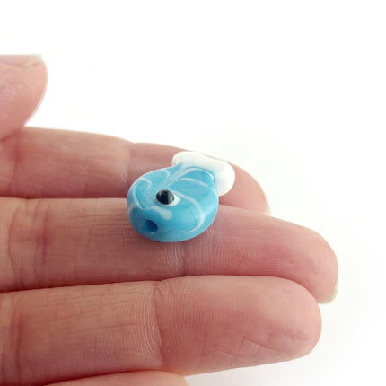 glass fish bead blue and white stripey