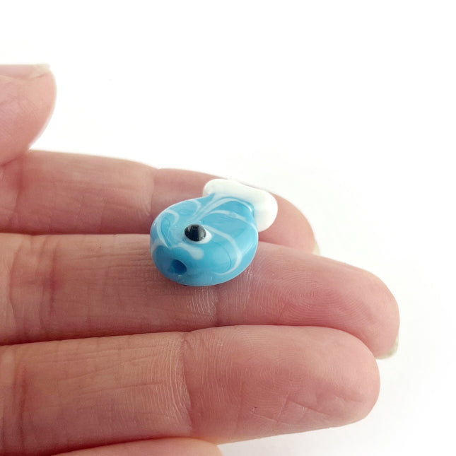 glass fish bead blue and white stripey