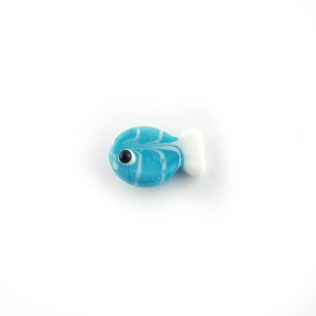 Blue and white stripey glass fish bead