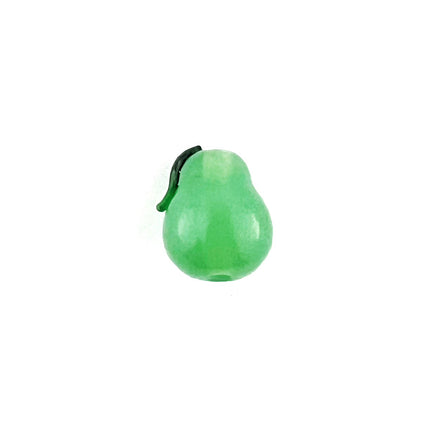 A small pear-shaped green bead with a dark green stem, shown on a plain white background.