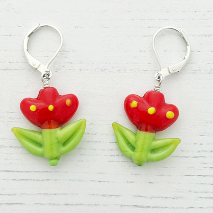 glass tulip bead earrings