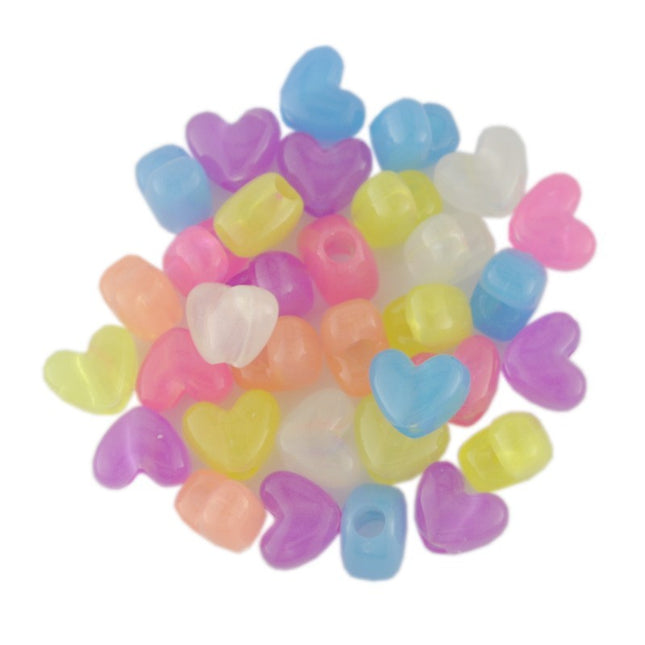 Glow In The Dark Plastic Heart Bead Mix