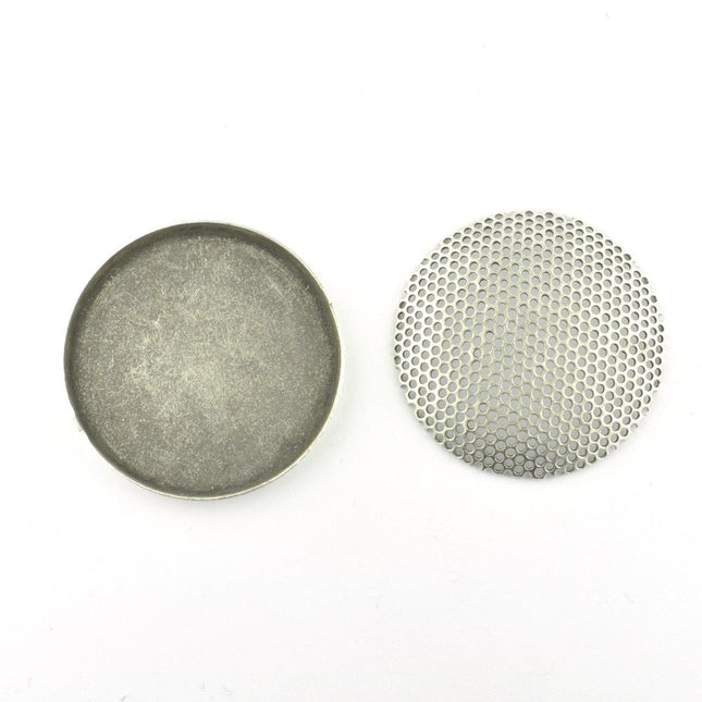 33mm Round Sieve Cabochon Antique Silver*
