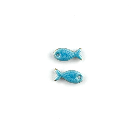 small blue enamelled fish pendant chaarms
