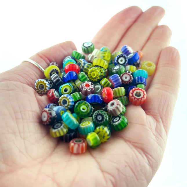 8mm Striped Murano Style Glass Rondelle Beads