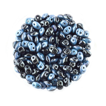 Matubo Superduo Duets Opaque Black-White and Blue Luster