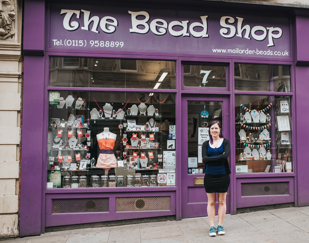 Hana Glover outside The Bead Shop Nottingham