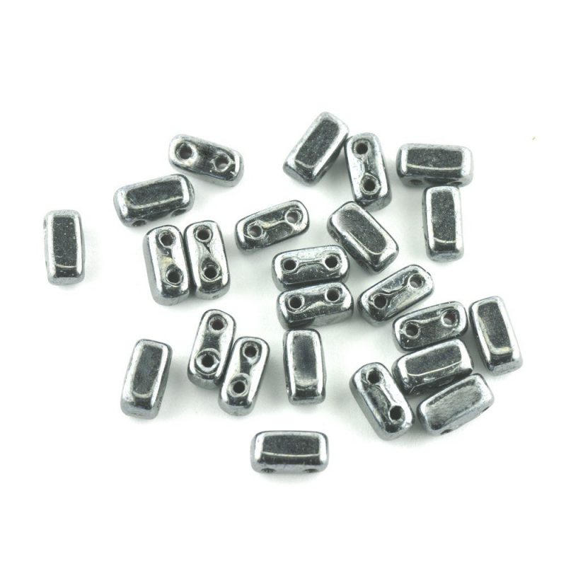 Haematite 2 Hole Brick Beads - 50