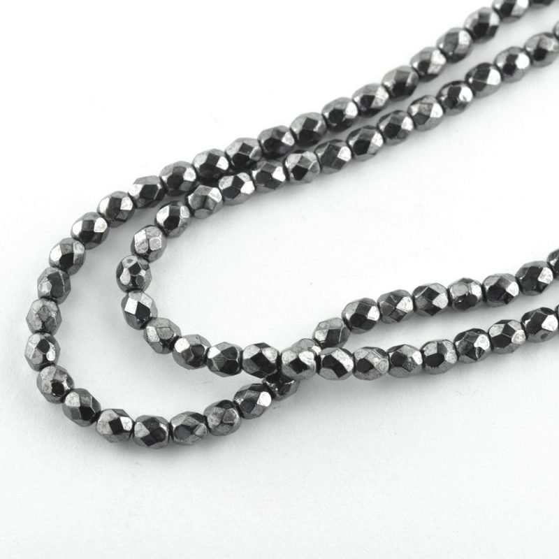 3mm Jet Haematite Faceted Czech Glass - 600