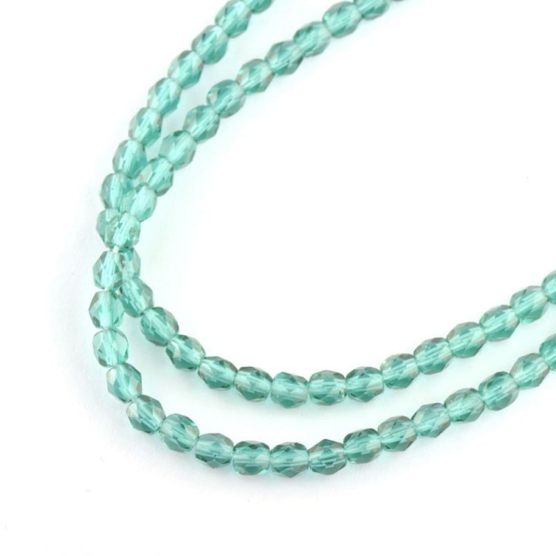 4mm faceted glass beads transparent teal green