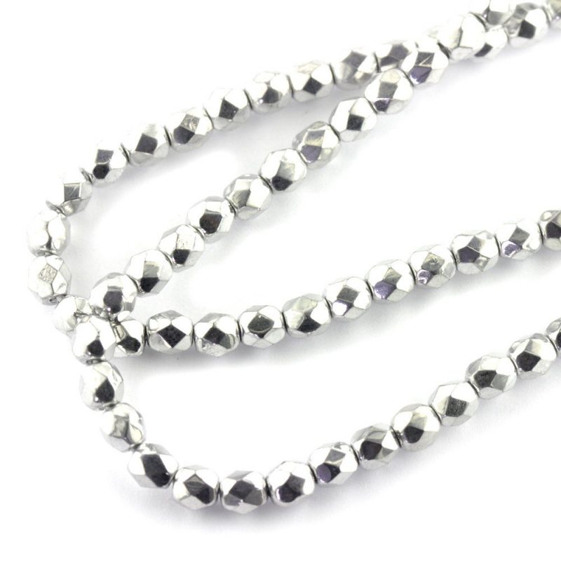 4mm Galvanised Silver Faceted Czech Glass - 100