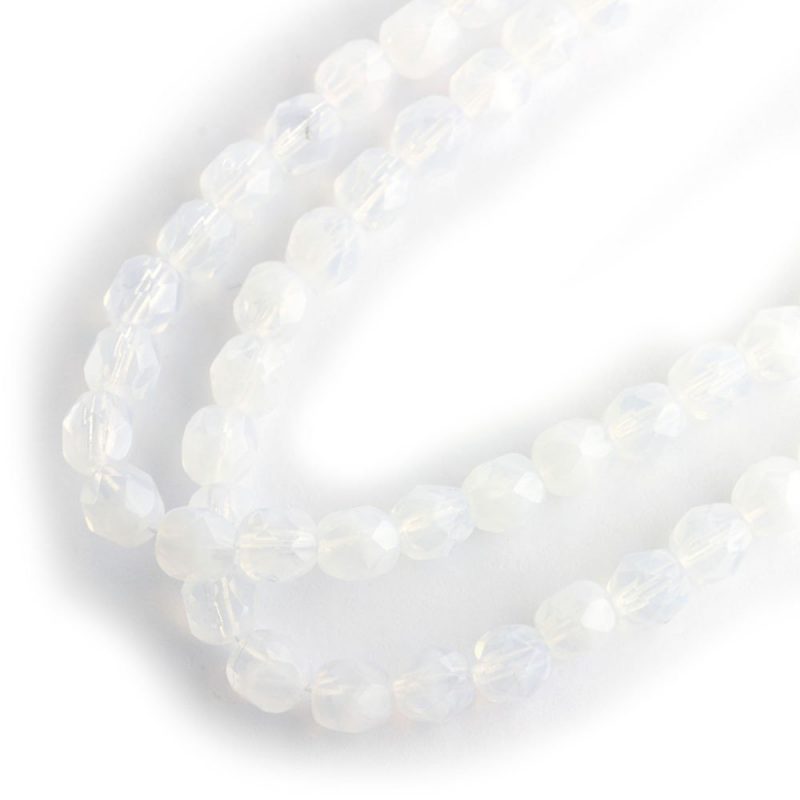 6mm Faceted Czech Glass White Opal - 100