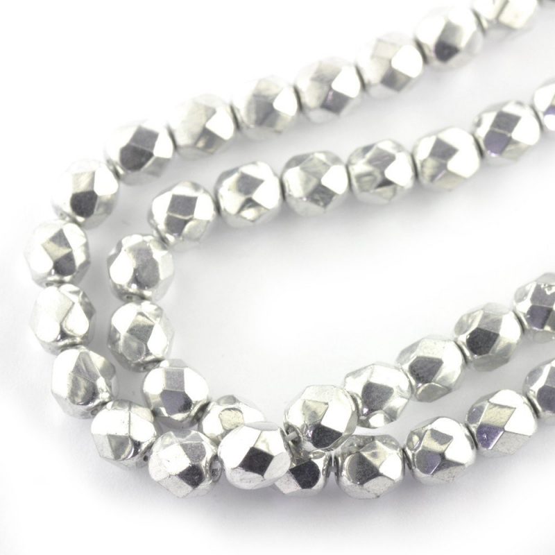 6mm Galvanised Silver Faceted Czech Glass - 100