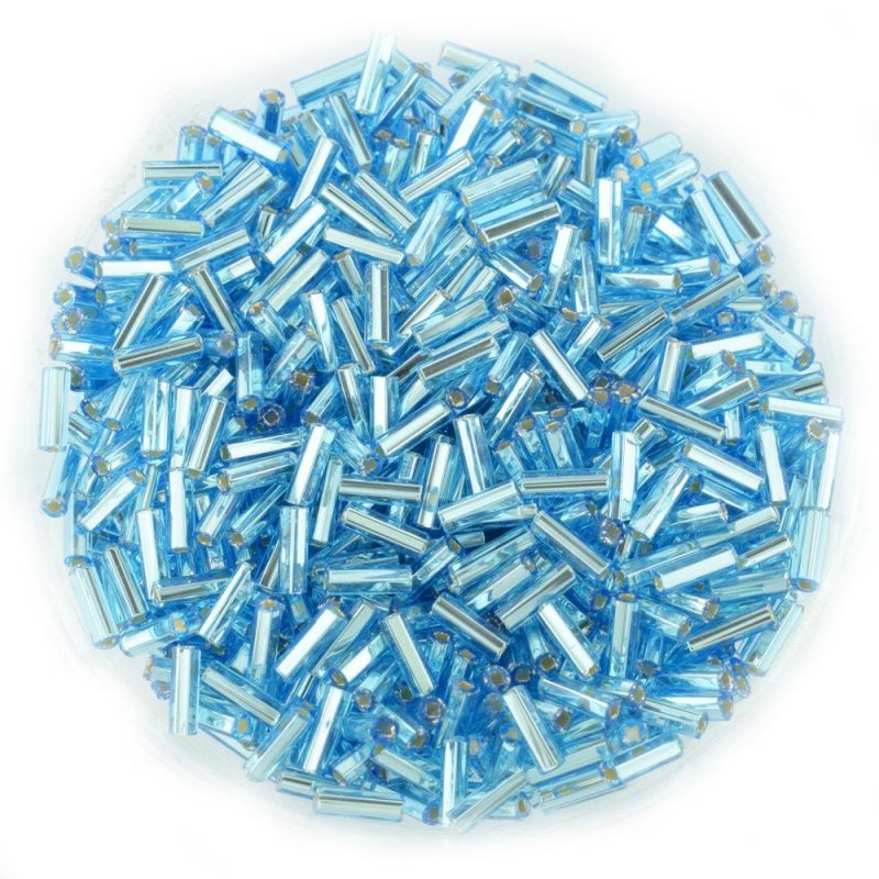 7mm Silver Lined Aqua Czech Glass Bugle Beads