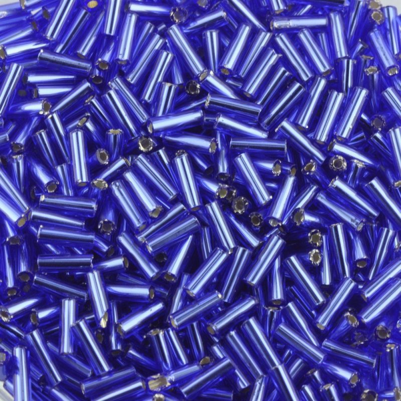 Preciosa Bugle beads 7mm silver lined sapphire glass bugle beads