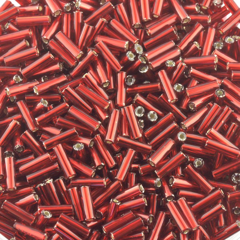 Czech glass 7mm bugles beads in silver lined red