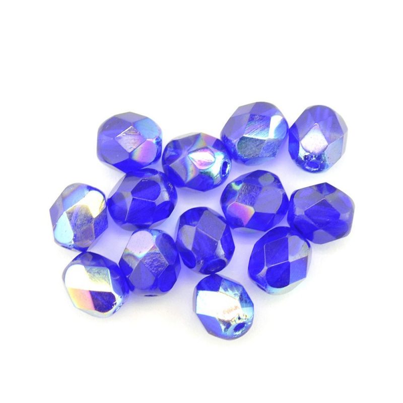 6mm Round Faceted Glass Beads 5960 Navy AB