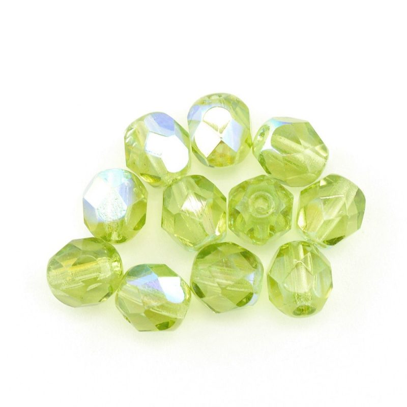 6mm Round Faceted Glass Beads 8320 Green AB